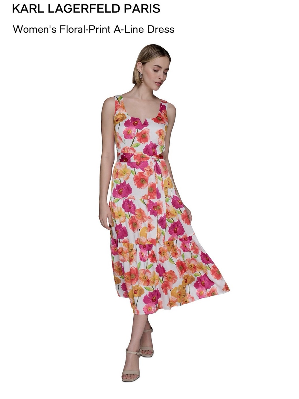 ❌❌Sold❌❌Karl Lagerfeld White Midi Dress with Pink & Orange Floral Print